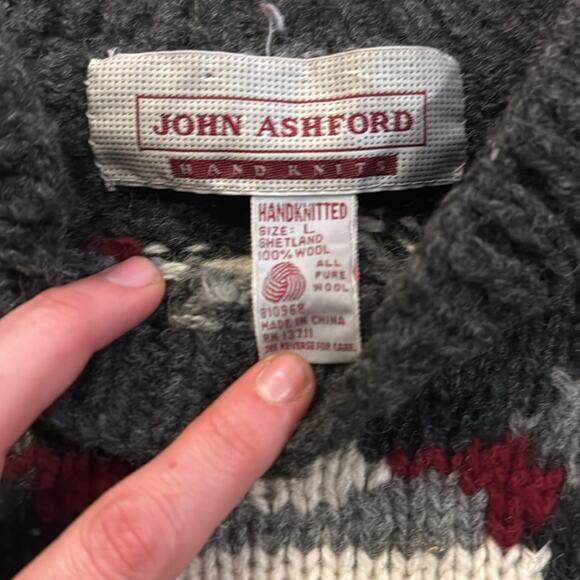 Vintage John Ashford Handknit 100% Wool Fisherman Sweater - Picture 3 of 3